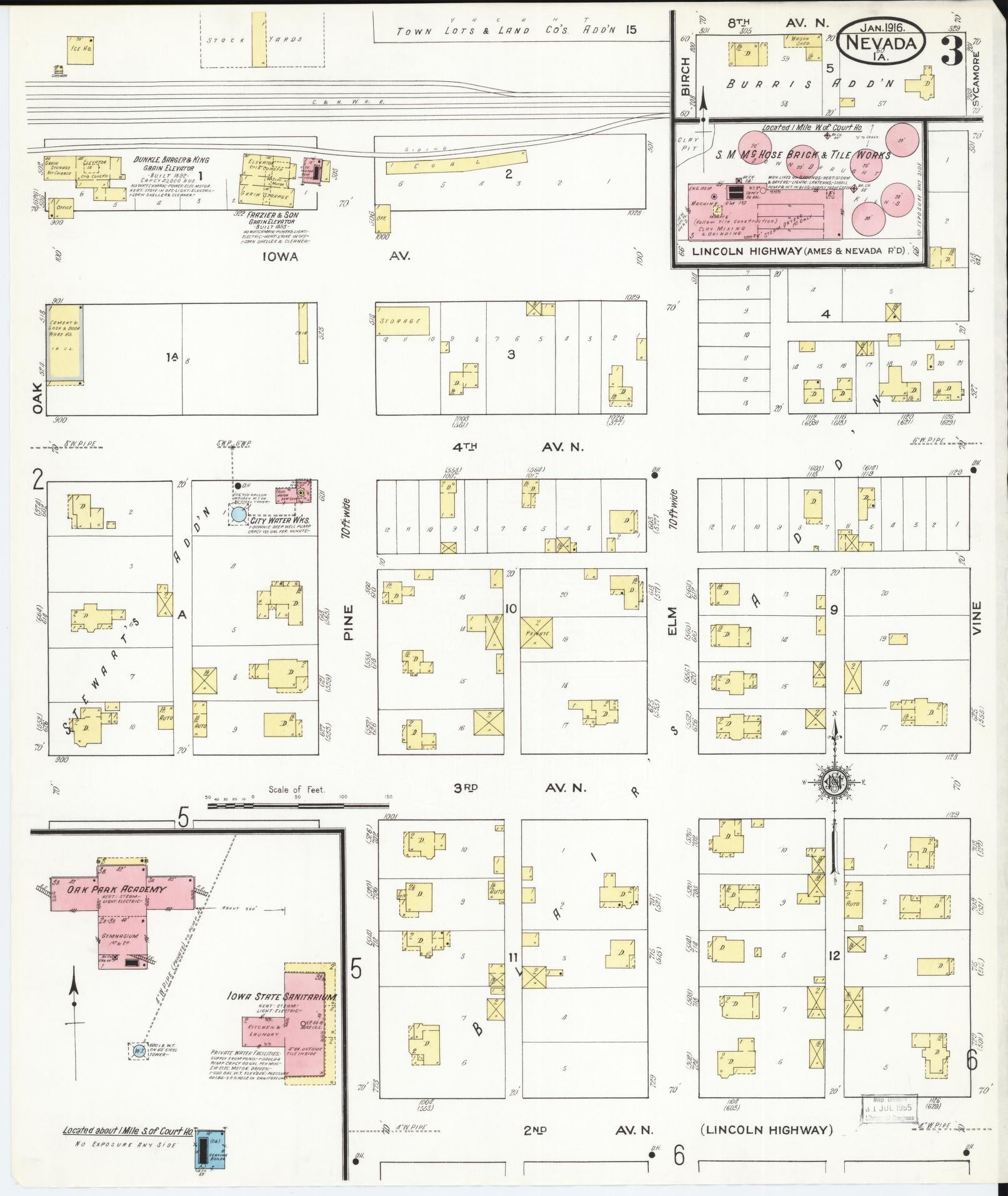 Sanborn Fire Insurance Map from Nevada, Story County, Iowa (1916), Sheet #0003 - Historic Sanborn Fire Insurance Map Print
