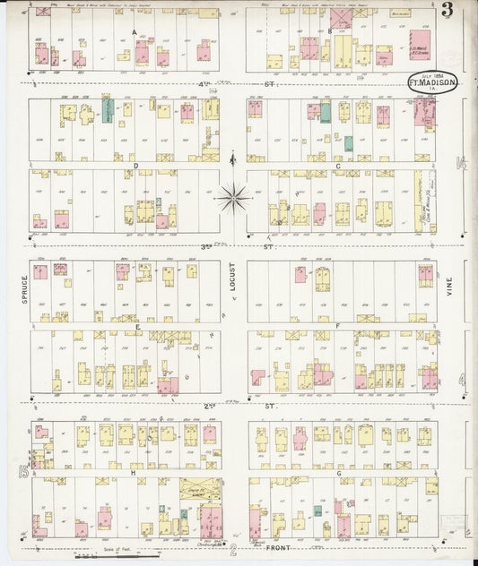 Sanborn Fire Insurance Map from Fort Madison, Lee County, Iowa (1894), Sheet #0003 - Historic Sanborn Fire Insurance Map Print, vintage old map wall art