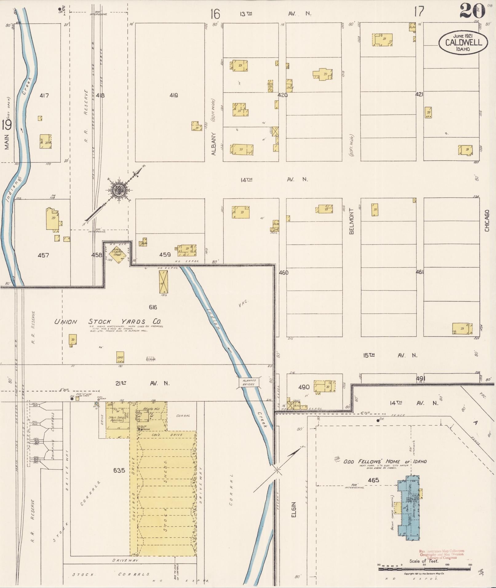 Sanborn Fire Insurance Map from Caldwell, Canyon County, Idaho (1921), Sheet #0020 - Complete Map Set gallery image, historic Sanborn map, vintage wall art, Idaho Idaho
