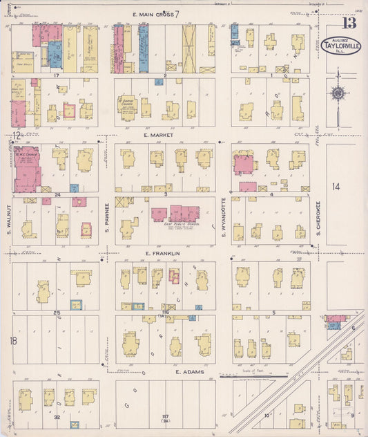 Sanborn Fire Insurance Map from Taylorville, Christian County, Illinois (1922), Sheet #0013 - Historic Sanborn Fire Insurance Map Print, vintage old map wall art, antique decor, genealogy gift, Illinois Illinois map