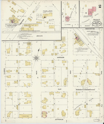 Sanborn Fire Insurance Map from Kirklin, Clinton County, Indiana (1907), Sheet #0002 - Historic Sanborn Fire Insurance Map Print, vintage old map wall art, antique decor, genealogy gift, Indiana Indiana map