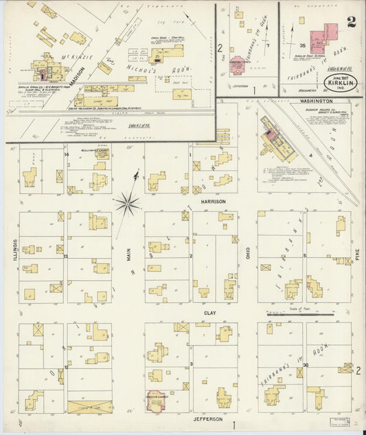 Sanborn Fire Insurance Map from Kirklin, Clinton County, Indiana (1907), Sheet #0002 - Historic Sanborn Fire Insurance Map Print, vintage old map wall art, antique decor, genealogy gift, Indiana Indiana map