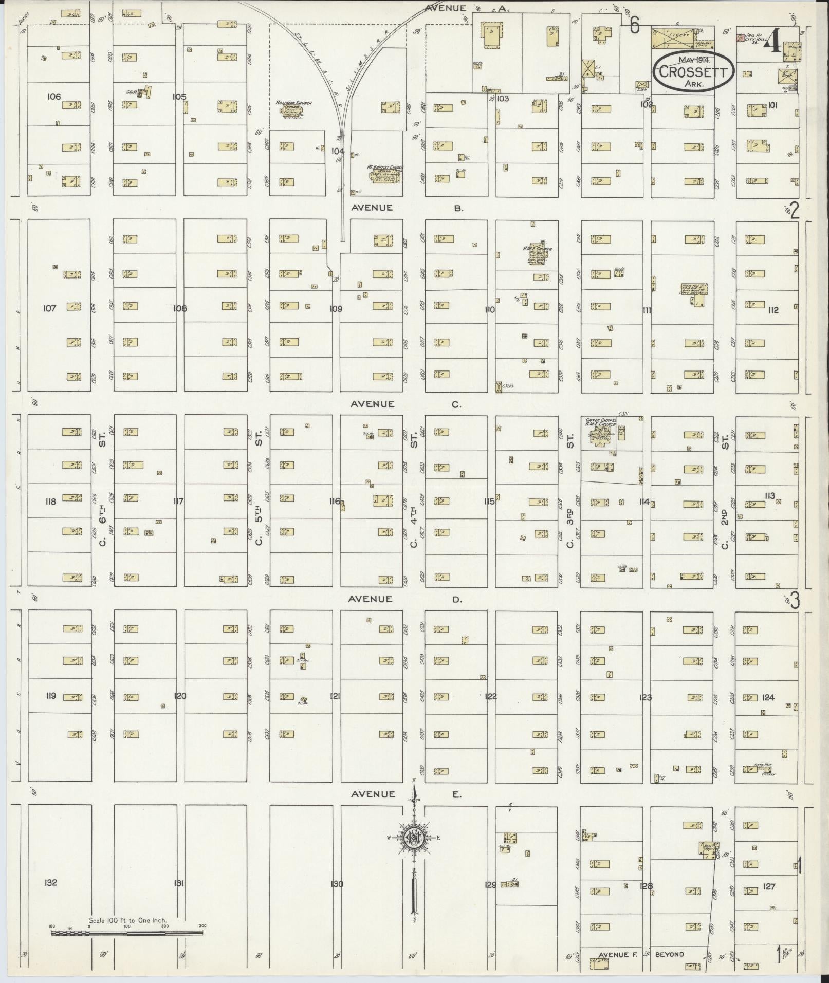 Sanborn Fire Insurance Map from Crossett, Ashley County, Arkansas (1914), Sheet #0004 - Complete Map Set gallery image, historic Sanborn map, vintage wall art, Arkansas Arkansas