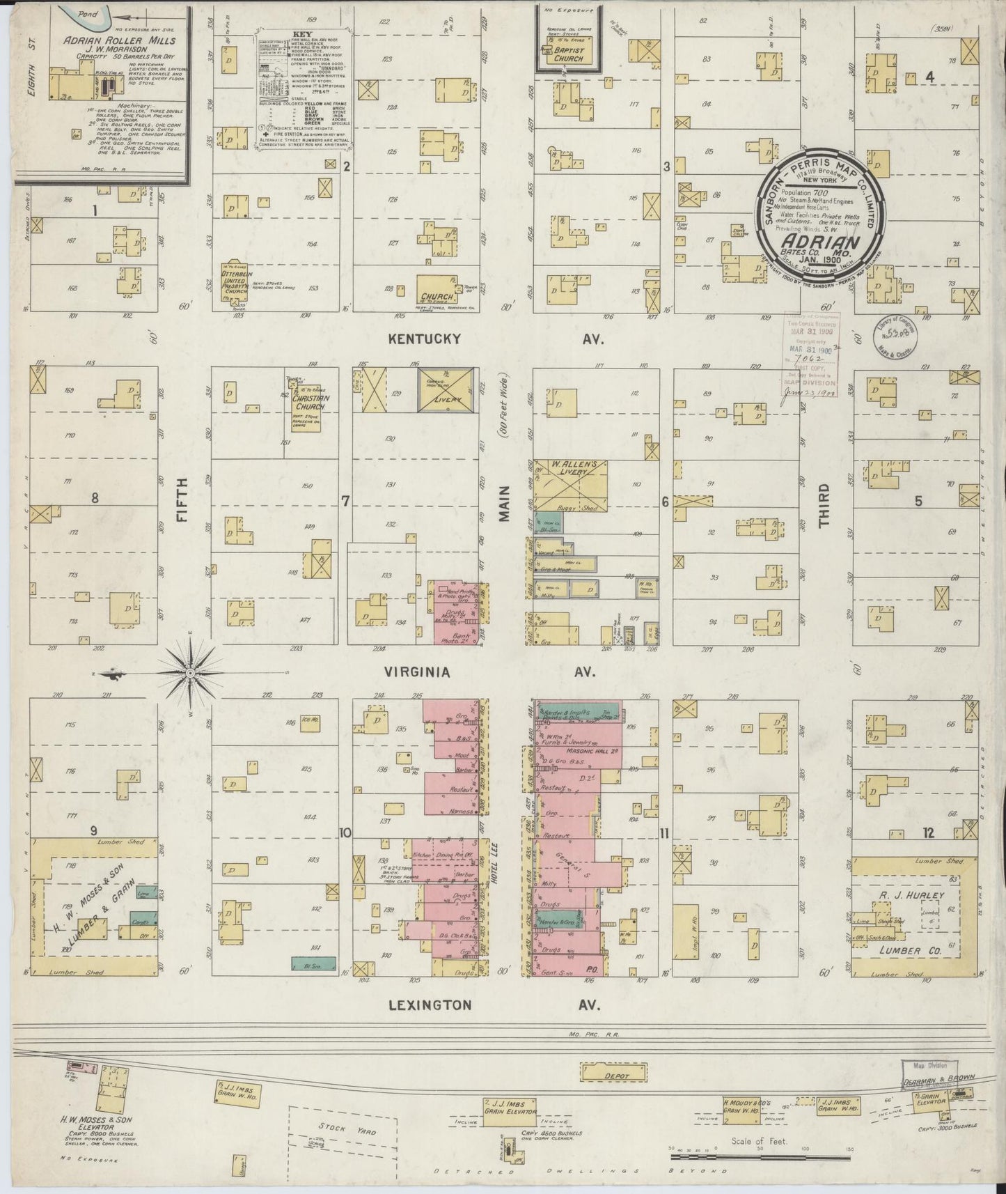 Sanborn Fire Insurance Map from Adrian, Bates County, Missouri (1900), Sheet #0001 - Historic Sanborn Fire Insurance Map Print, vintage old map wall art, antique decor, genealogy gift, Missouri Missouri map
