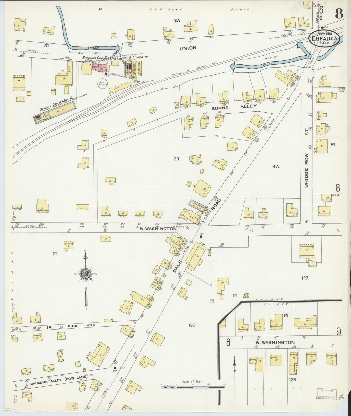 Sanborn Fire Insurance Map from Eufaula, Barbour County, Alabama (1910), Sheet #0008 - Historic Sanborn Fire Insurance Map Print, vintage old map wall art, antique decor, genealogy gift, Alabama Alabama map
