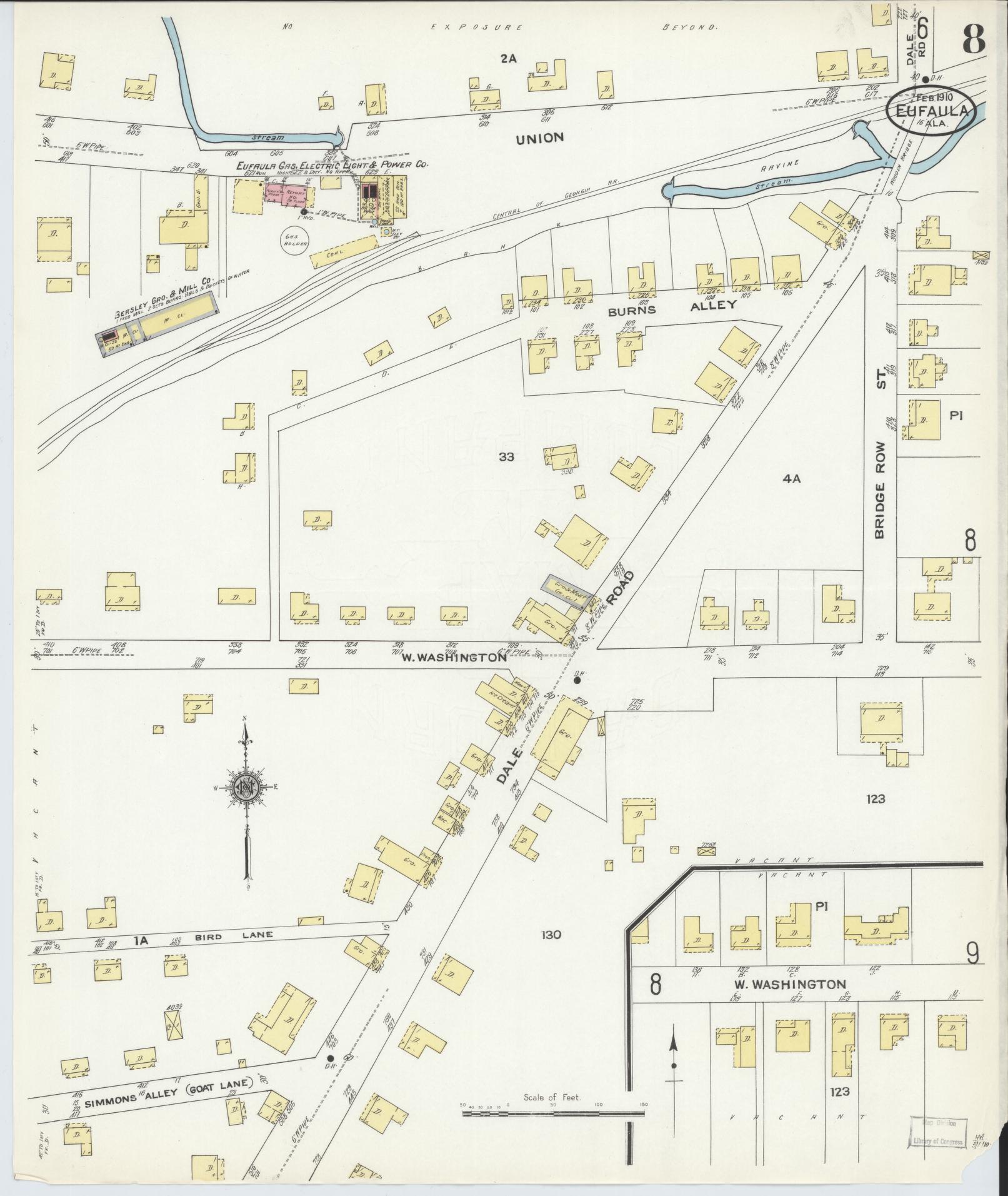 Sanborn Fire Insurance Map from Eufaula, Barbour County, Alabama (1910), Sheet #0008 - Historic Sanborn Fire Insurance Map Print, vintage old map wall art, antique decor, genealogy gift, Alabama Alabama map