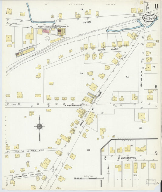 Sanborn Fire Insurance Map from Eufaula, Barbour County, Alabama (1910), Sheet #0008 - Historic Sanborn Fire Insurance Map Print, vintage old map wall art, antique decor, genealogy gift, Alabama Alabama map