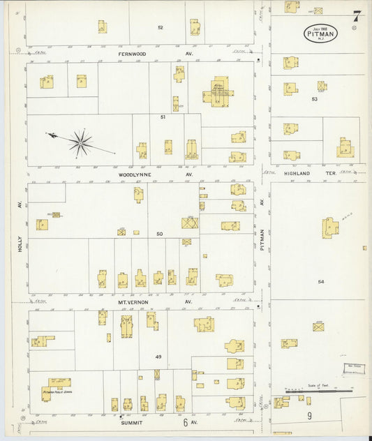 Sanborn Fire Insurance Map from Pitman, Gloucester County, New Jersey (1908), Sheet #0007 - Historic Sanborn Fire Insurance Map Print, vintage old map wall art, antique decor, genealogy gift, New Jersey New Jersey map