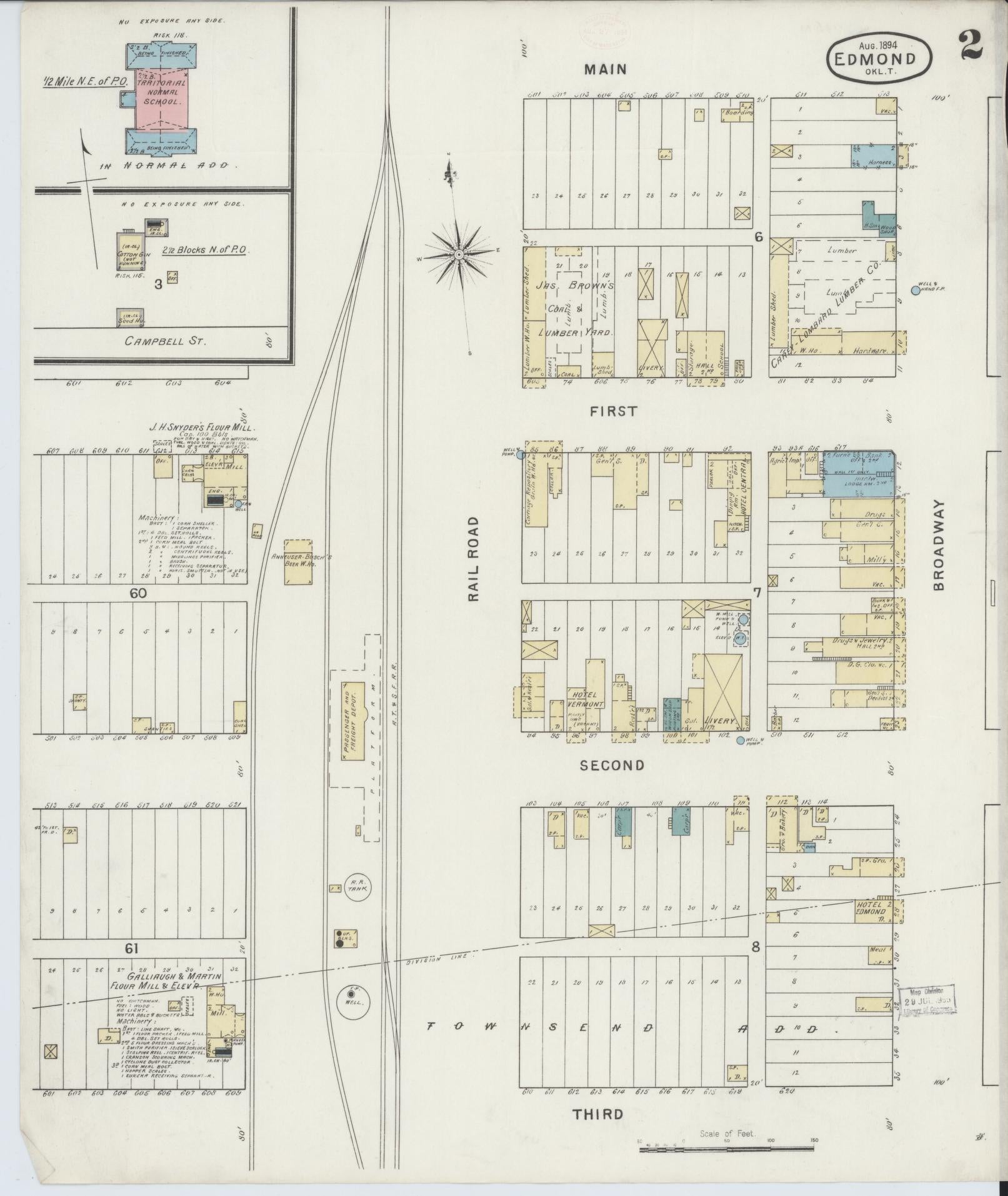 Sanborn Fire Insurance Map from Edmond, Oklahoma County, Oklahoma (1894), Sheet #0002 - Historic Sanborn Fire Insurance Map Print, vintage old map wall art, antique decor, genealogy gift, Edmond Oklahoma map