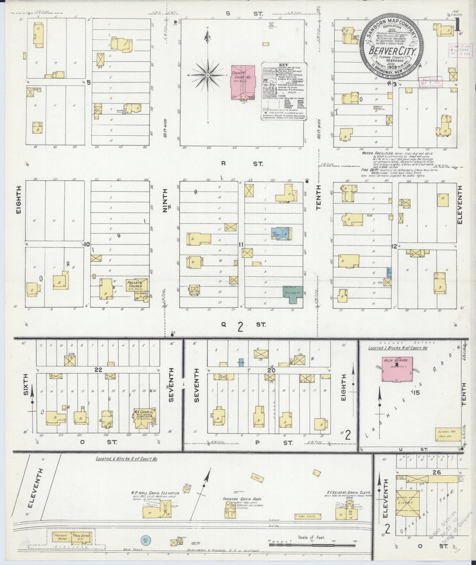 Sanborn Fire Insurance Map from Beaver City, Furnas County, Nebraska (1909), Sheet #0001 - Complete Map Set gallery image, historic Sanborn map, vintage wall art, Nebraska Nebraska