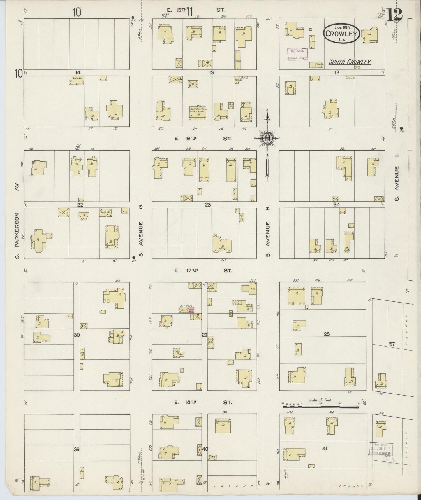 Sanborn Fire Insurance Map from Crowley, Acadia Parish, Louisiana (1915), Sheet #0012 - Complete Map Set gallery image, historic Sanborn map, vintage wall art, Louisiana Louisiana