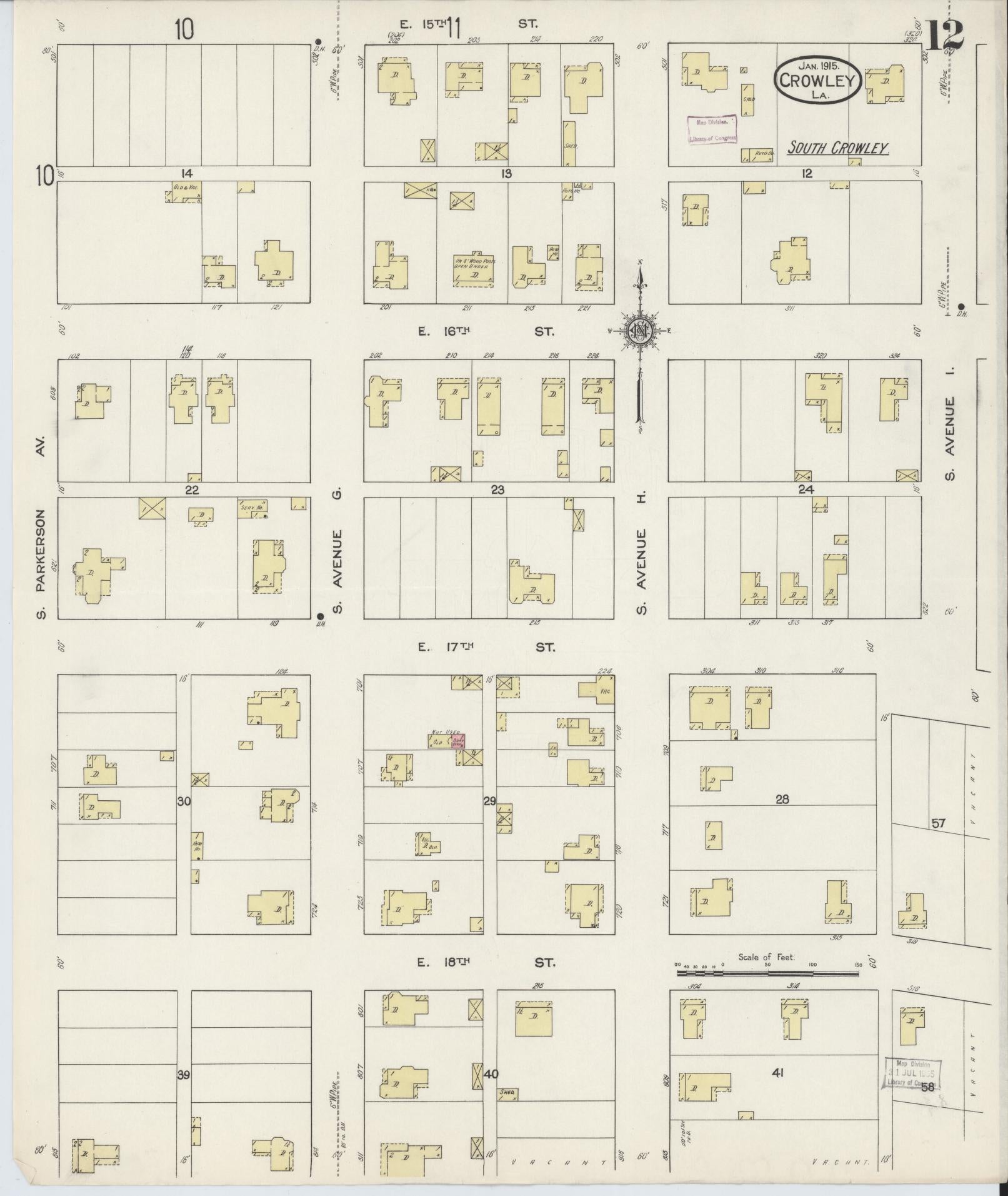 Sanborn Fire Insurance Map from Crowley, Acadia Parish, Louisiana (1915), Sheet #0012 - Complete Map Set gallery image, historic Sanborn map, vintage wall art, Louisiana Louisiana