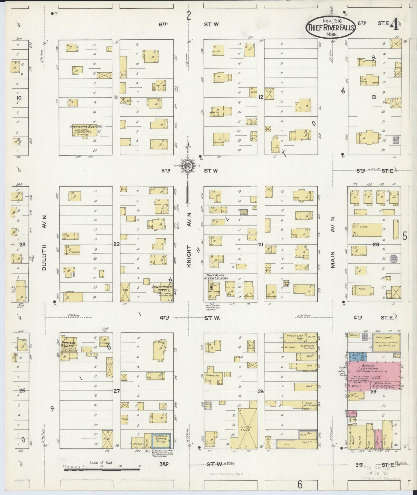 Sanborn Fire Insurance Map from Thief River Falls, Pennington County, Minnesota (1916), Sheet #0004 - Complete Map Set gallery image, historic Sanborn map, vintage wall art, Minnesota Minnesota