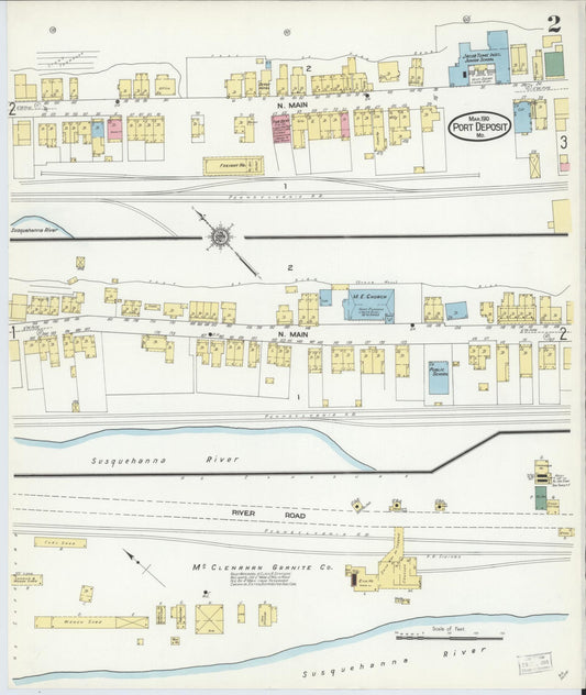 Sanborn Fire Insurance Map from Port Deposit, Cecil County, Maryland (1910), Sheet #0002 - Historic Sanborn Fire Insurance Map Print, vintage old map wall art