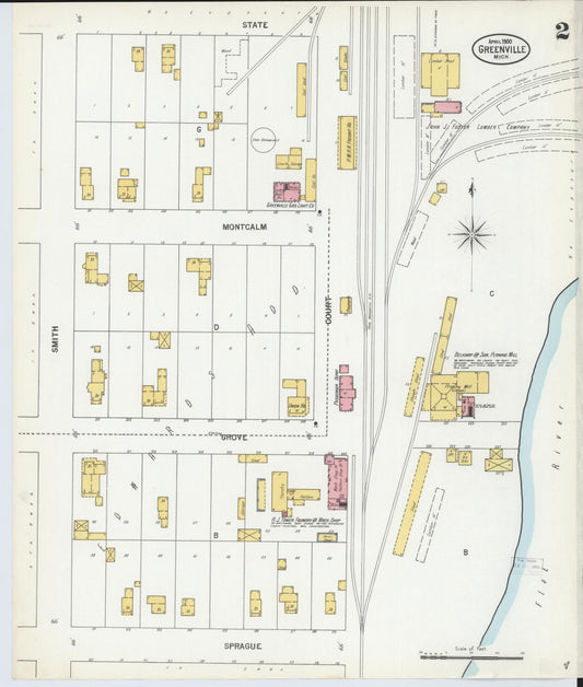 Sanborn Fire Insurance Map from Greenville, Montcalm County, Michigan (1900), Sheet #0002 - Historic Sanborn Fire Insurance Map Print, vintage old map wall art, antique decor, genealogy gift, Michigan Michigan map