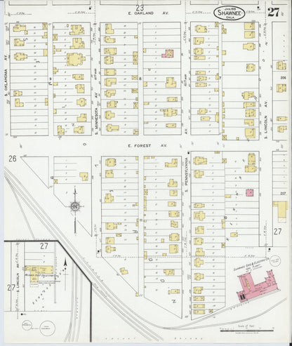 Sanborn Fire Insurance Map from Shawnee, Pottawatomie County, Oklahoma (1919), Sheet #0027 - Complete Map Set gallery image, historic Sanborn map, vintage wall art, Oklahoma Oklahoma