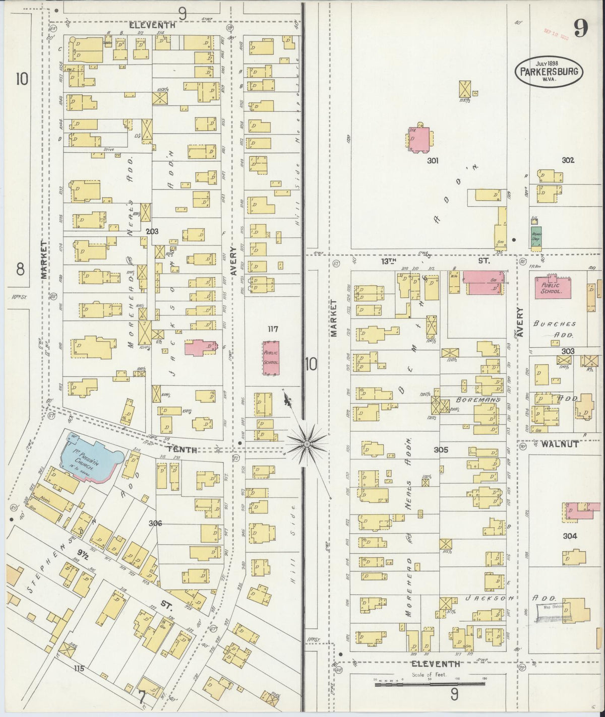 Sanborn Fire Insurance Map from Parkersburg, Wood County, West Virginia (1898), Sheet #0009 - Historic Sanborn Fire Insurance Map Print, vintage old map wall art, antique decor, genealogy gift, West Virginia West Virginia map
