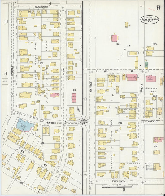 Sanborn Fire Insurance Map from Parkersburg, Wood County, West Virginia (1898), Sheet #0009 - Historic Sanborn Fire Insurance Map Print, vintage old map wall art, antique decor, genealogy gift, West Virginia West Virginia map