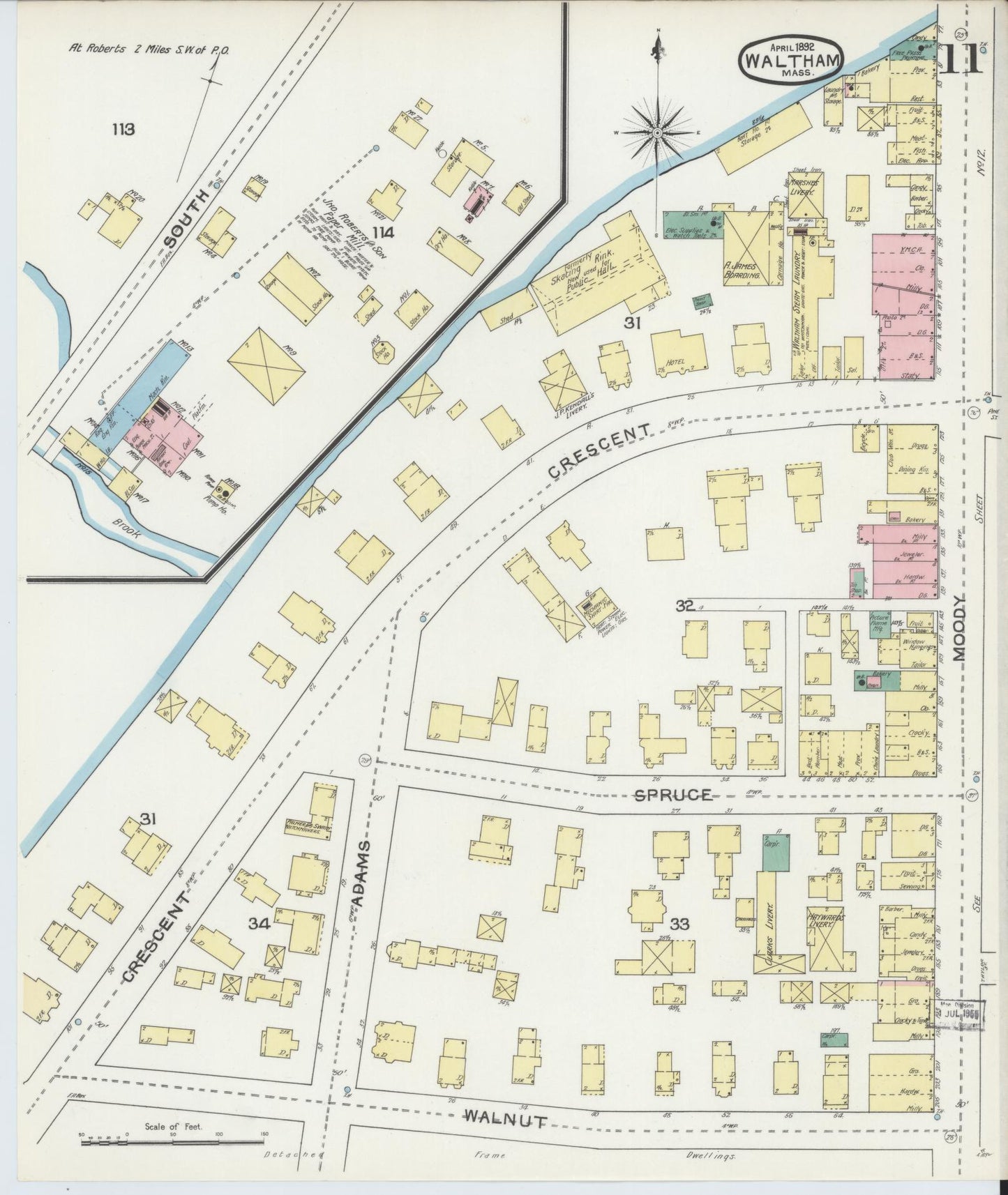 Sanborn Fire Insurance Map from Waltham, Middlesex County, Massachusetts (1892), Sheet #0011 - Complete Map Set gallery image, historic Sanborn map, vintage wall art, Massachusetts Massachusetts