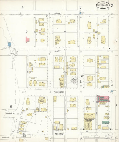 Sanborn Fire Insurance Map from The Dalles, Wasco County, Oregon (1900), Sheet #0007 - Complete Map Set gallery image, historic Sanborn map, vintage wall art, Oregon Oregon