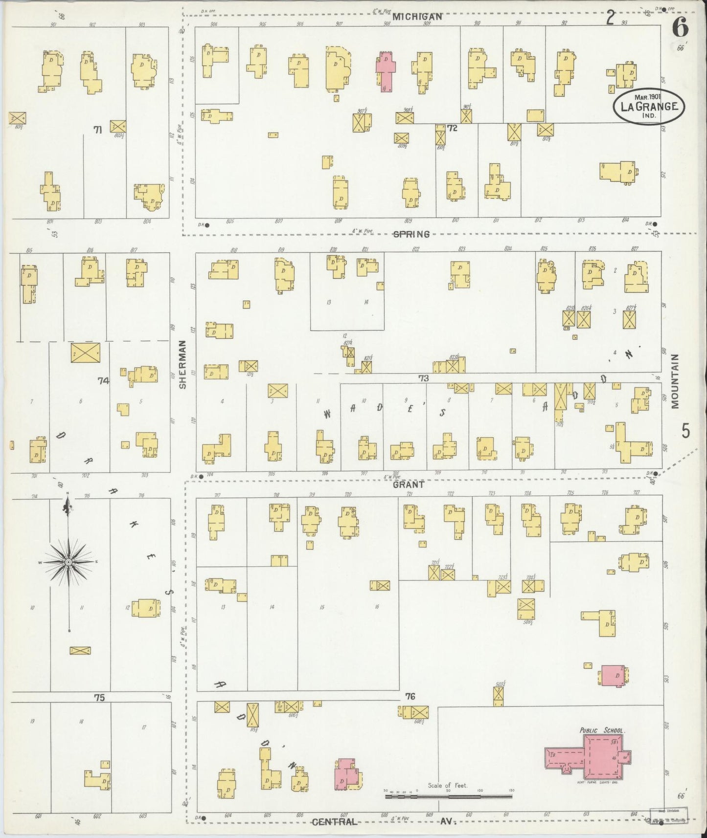 Sanborn Fire Insurance Map from Lagrange, LaGrange County, Indiana (1901), Sheet #0006 - Historic Sanborn Fire Insurance Map Print, vintage old map wall art, antique decor, genealogy gift, Indiana Indiana map