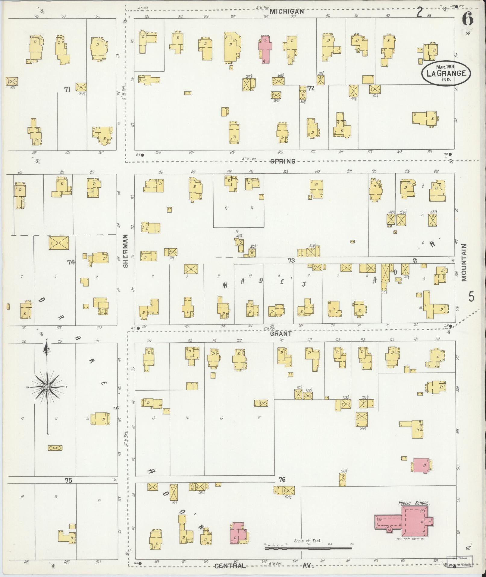 Sanborn Fire Insurance Map from Lagrange, LaGrange County, Indiana (1901), Sheet #0006 - Historic Sanborn Fire Insurance Map Print, vintage old map wall art, antique decor, genealogy gift, Indiana Indiana map