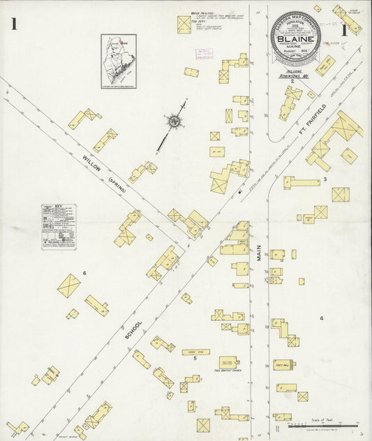 Sanborn Fire Insurance Map from Blaine, Aroostook County, Maine (1925), Sheet #0001 - Complete Map Set gallery image, historic Sanborn map, vintage wall art, Maine Maine