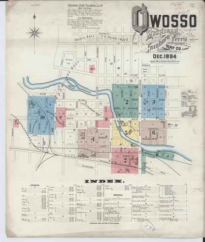 Sanborn Fire Insurance Map from Owosso, Shiawassee County, Michigan (1894), Sheet #0001 - Historic Sanborn Fire Insurance Map Print, vintage old map wall art, antique decor, genealogy gift, Michigan Michigan map