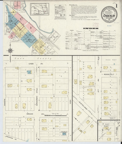 Sanborn Fire Insurance Map from Enderlin, Ransom County, North Dakota (1914), Sheet #0001 - Complete Map Set gallery image, historic Sanborn map, vintage wall art, North Dakota North Dakota