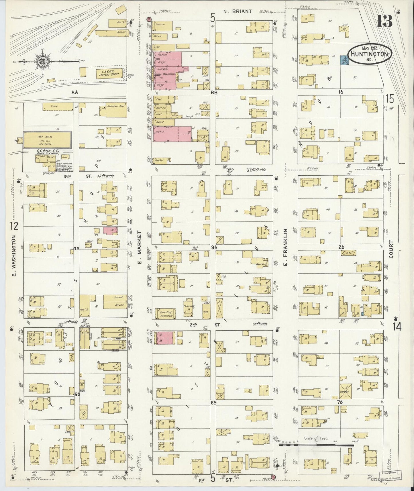 Sanborn Fire Insurance Map from Huntington, Huntington County, Indiana (1912), Sheet #0013 - Complete Map Set gallery image, historic Sanborn map, vintage wall art, Indiana Indiana