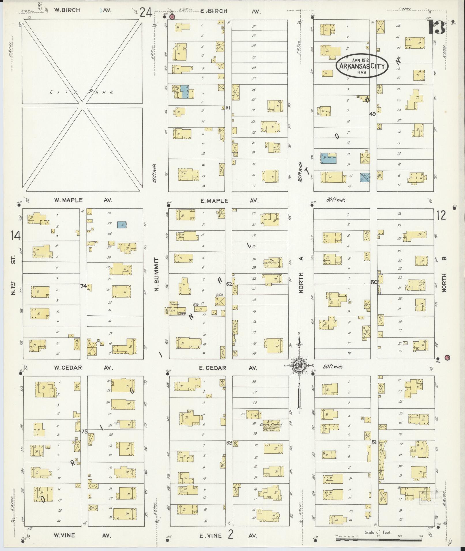 Sanborn Fire Insurance Map from Arkansas City, Cowley County, Kansas (1912), Sheet #0013 - Historic Sanborn Fire Insurance Map Print, vintage old map wall art, antique decor, genealogy gift, Kansas Kansas map