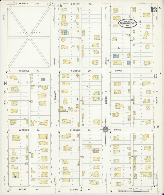 Sanborn Fire Insurance Map from Arkansas City, Cowley County, Kansas (1912), Sheet #0013 - Historic Sanborn Fire Insurance Map Print, vintage old map wall art, antique decor, genealogy gift, Kansas Kansas map