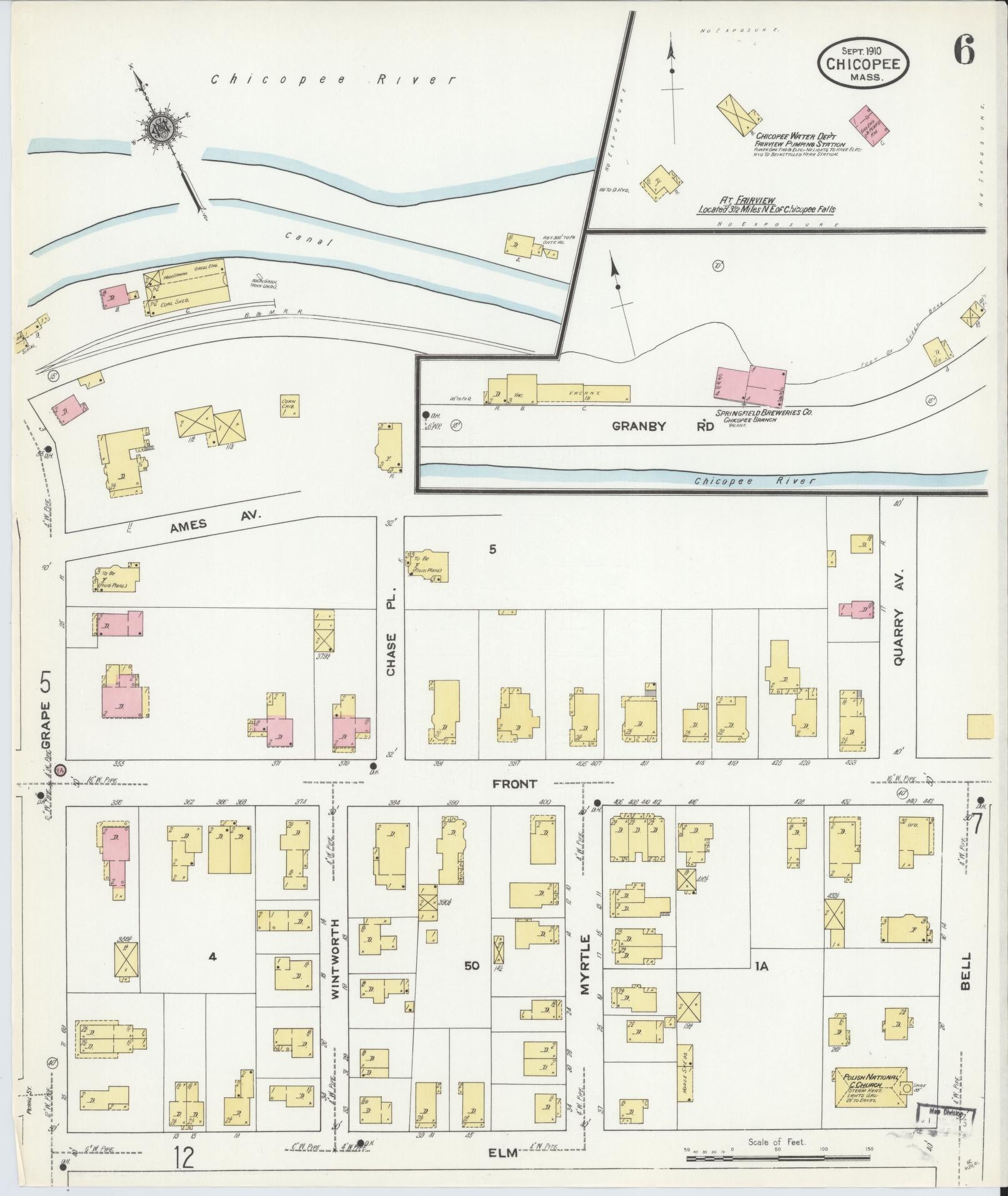 Sanborn Fire Insurance Map from Chicopee, Hampden County, Massachusetts (1910), Sheet #0006 - Complete Map Set gallery image, historic Sanborn map, vintage wall art, Massachusetts Massachusetts