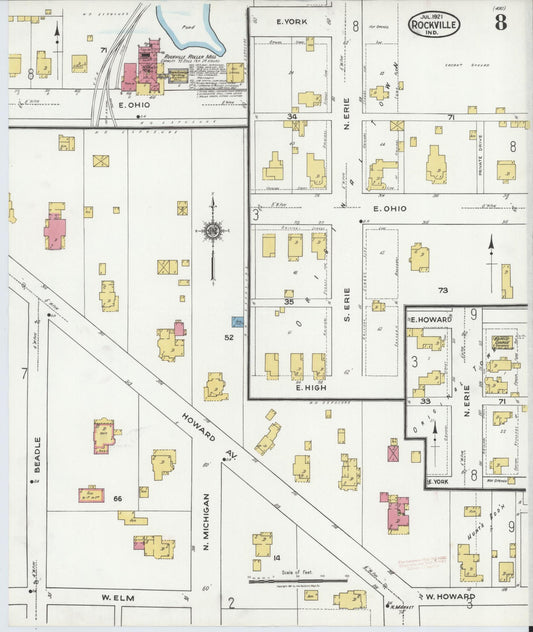 Sanborn Fire Insurance Map from Rockville, Parke County, Indiana (1921), Sheet #0008 - Historic Sanborn Fire Insurance Map Print, vintage old map wall art, antique decor, genealogy gift, Indiana Indiana map