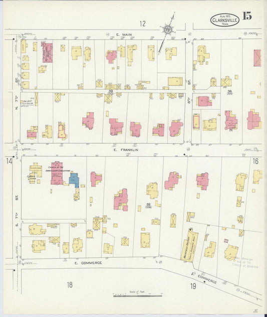 Sanborn Fire Insurance Map from Clarksville, Montgomery County, Tennessee (1913), Sheet #0015 - Historic Sanborn Fire Insurance Map Print, vintage old map wall art, antique decor, genealogy gift, Tennessee Tennessee map