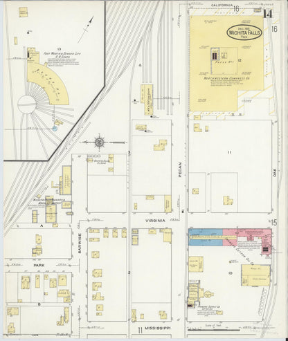 Sanborn Fire Insurance Map from Wichita Falls, Wichita County, Texas (1915), Sheet #0014 - Complete Map Set gallery image, historic Sanborn map, vintage wall art, Texas Texas