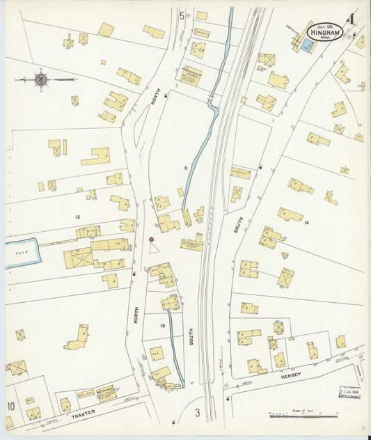 Sanborn Fire Insurance Map from Hingham, Plymouth County, Massachusetts (1911), Sheet #0004 - Historic Sanborn Fire Insurance Map Print, vintage old map wall art, antique decor, genealogy gift, Massachusetts Massachusetts map