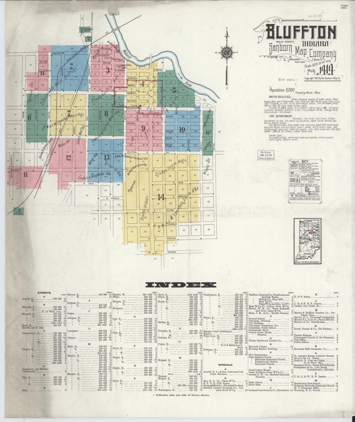 Sanborn Fire Insurance Map from Bluffton, Wells County, Indiana (1919), Sheet #0001 - Complete Map Set gallery image, historic Sanborn map, vintage wall art, Indiana Indiana