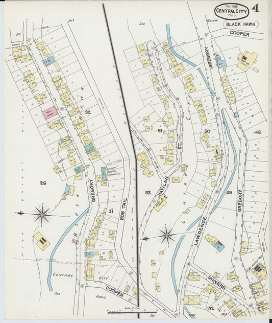 Sanborn Fire Insurance Map from Central City, Gilpin County, Colorado (1890), Sheet #0004 - Historic Sanborn Fire Insurance Map Print, vintage old map wall art, antique decor, genealogy gift, Colorado Colorado map