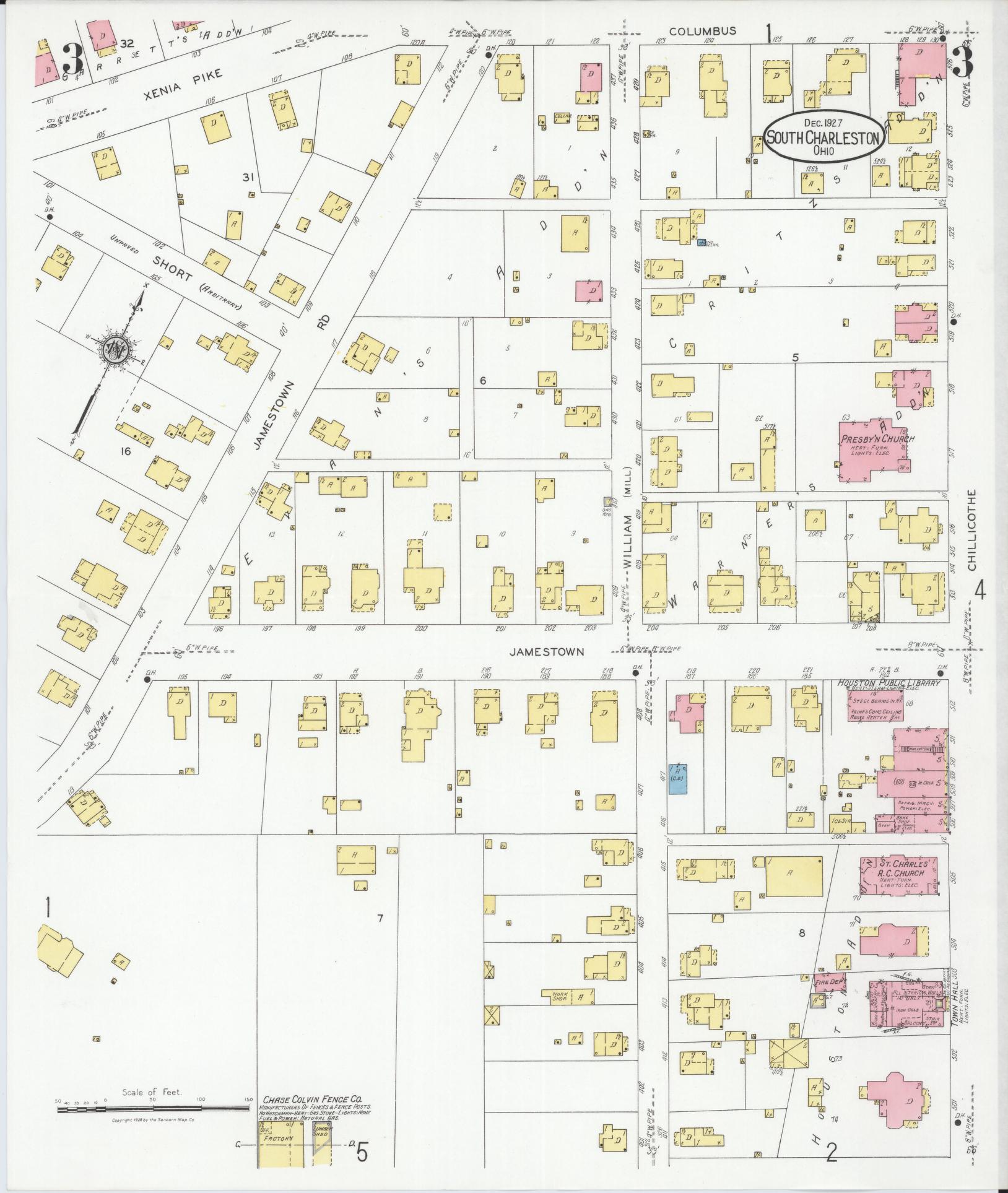 Sanborn Fire Insurance Map from South Charleston, Clark County, Ohio (1927), Sheet #0003 - Historic Sanborn Fire Insurance Map Print, vintage old map wall art, antique decor, genealogy gift, Ohio Ohio map