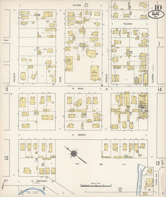 Sanborn Fire Insurance Map from Napa, Napa County, California (1910), Sheet #0010 - Historic Sanborn Fire Insurance Map Print, vintage old map wall art, antique decor, genealogy gift, California California map