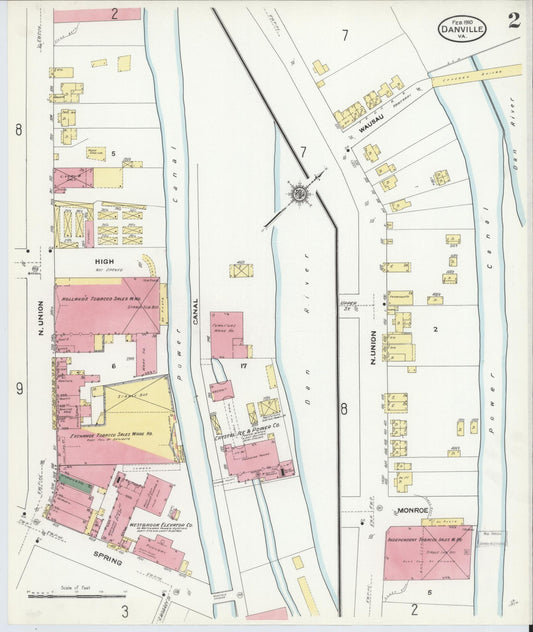 Sanborn Fire Insurance Map from Danville, Independent Cities, Virginia (1910), Sheet #0002 - Historic Sanborn Fire Insurance Map Print, vintage old map wall art, antique decor, genealogy gift, Virginia Virginia map
