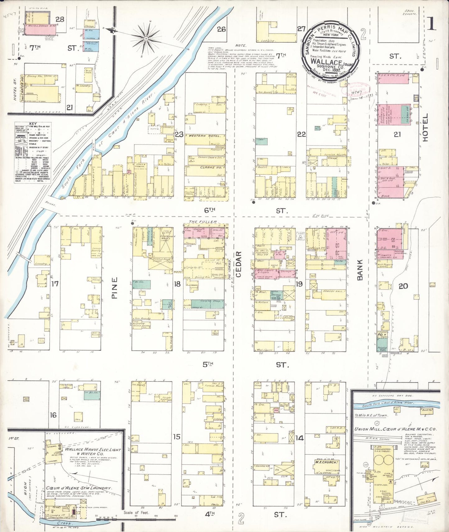 Sanborn Fire Insurance Map from Wallace, Shoshone County, Idaho (1892), Sheet #0001 - Complete Map Set gallery image, historic Sanborn map, vintage wall art, Idaho Idaho
