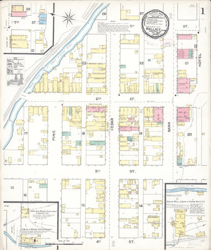 Sanborn Fire Insurance Map from Wallace, Shoshone County, Idaho (1892), Sheet #0001 - Complete Map Set gallery image, historic Sanborn map, vintage wall art, Idaho Idaho
