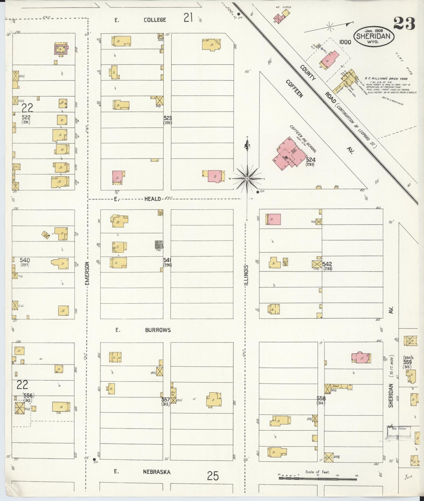 Sanborn Fire Insurance Map from Sheridan, Sheridan County, Wyoming (1908), Sheet #0023 - Complete Map Set gallery image, historic Sanborn map, vintage wall art, Wyoming Wyoming