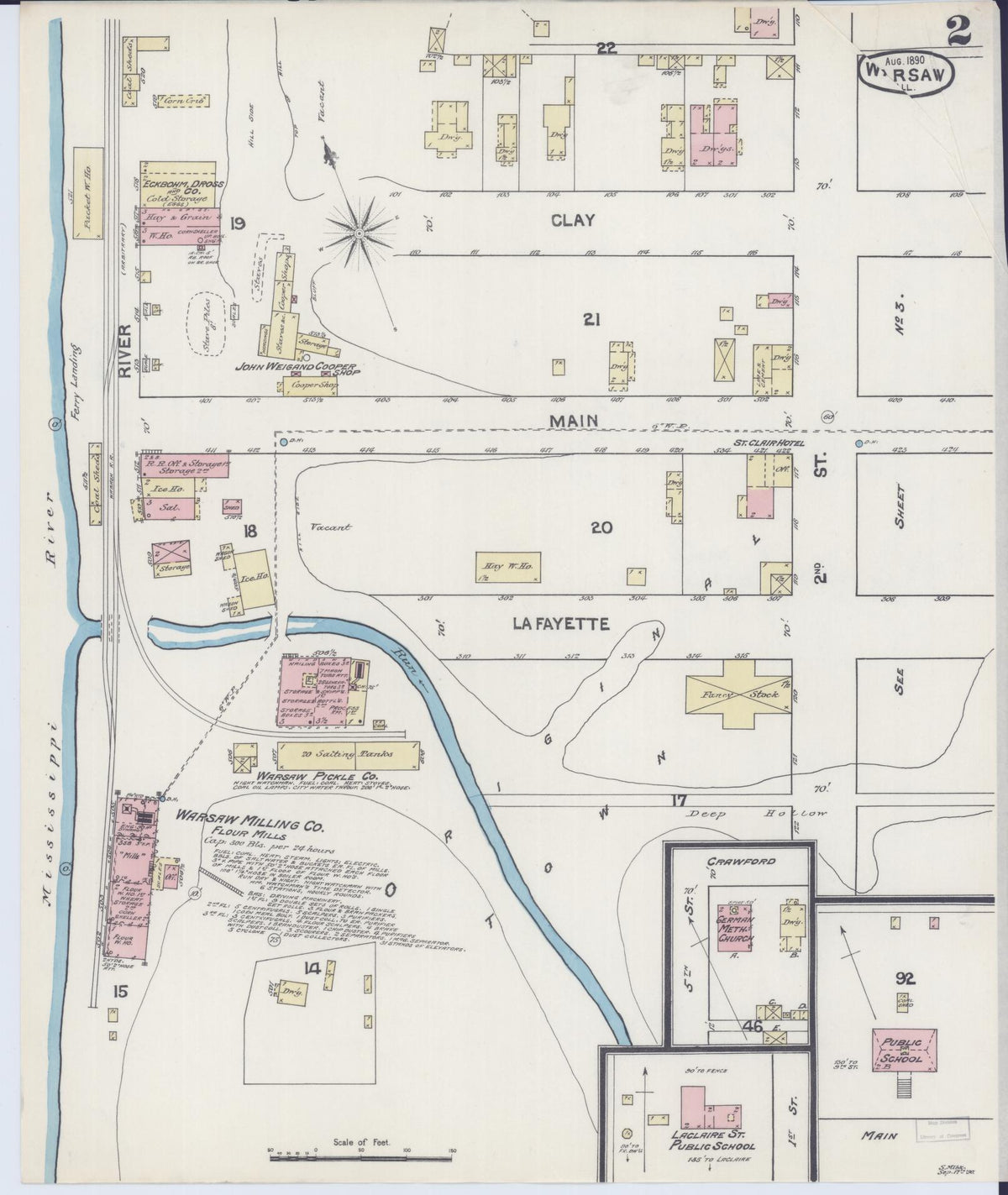 Sanborn Fire Insurance Map from Warsaw, Hancock County, Illinois (1890), Sheet #0002 - Historic Sanborn Fire Insurance Map Print, vintage old map wall art, antique decor, genealogy gift, Illinois Illinois map