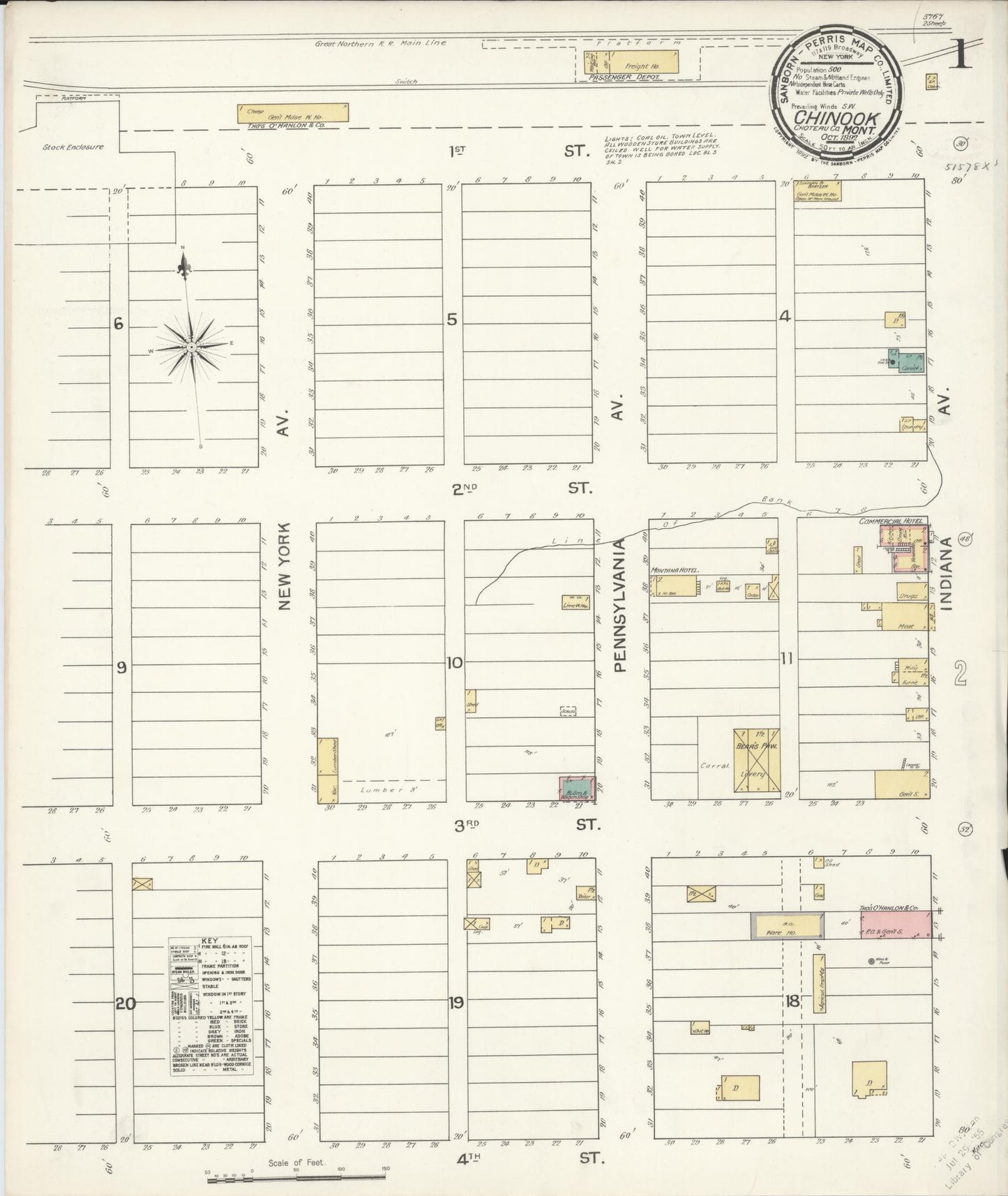 Sanborn Fire Insurance Map from Chinook, Blaine County, Montana (1892), Sheet #0001 - Complete Map Set gallery image, historic Sanborn map, vintage wall art, Montana Montana