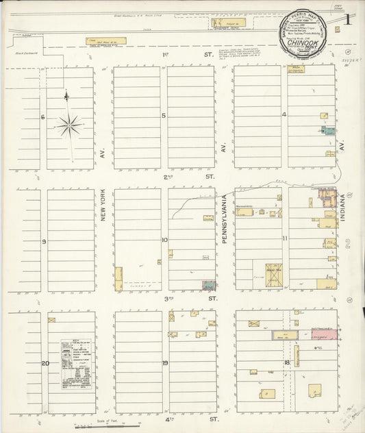 Sanborn Fire Insurance Map from Chinook, Blaine County, Montana (1892), Sheet #0001 - Complete Map Set gallery image, historic Sanborn map, vintage wall art, Montana Montana