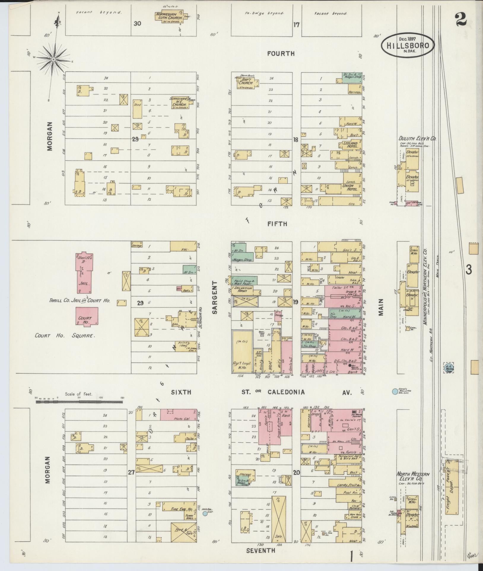 Sanborn Fire Insurance Map from Hillsboro, Traill County, North Dakota (1897), Sheet #0002 - Historic Sanborn Fire Insurance Map Print, vintage old map wall art, antique decor, genealogy gift, North Dakota North Dakota map