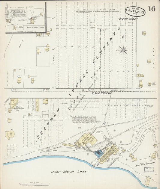 Sanborn Fire Insurance Map from Eau Claire, Eau Claire County, Wisconsin (1885), Sheet #0016 - Historic Sanborn Fire Insurance Map Print, vintage old map wall art, antique decor, genealogy gift, Wisconsin Wisconsin map
